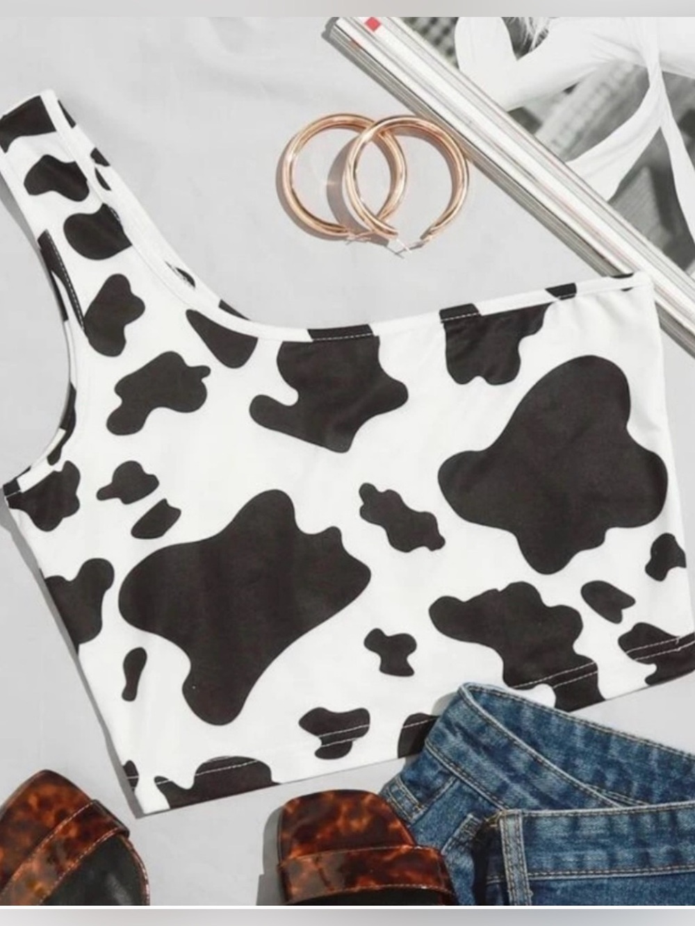 SHEIN cow print cropped shirt bralette size medium. Adorable!